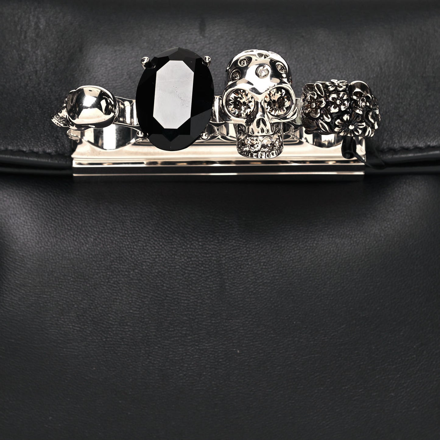 Nappa Skull Four Ring Clutch Black