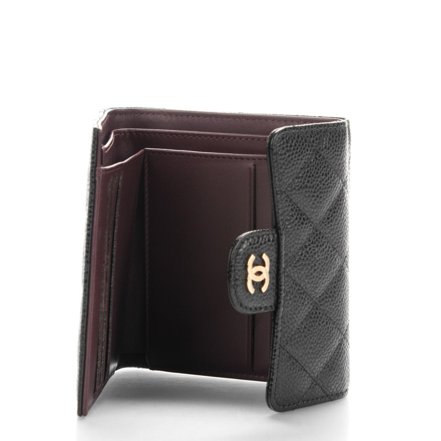 Caviar Quilted Compact Flap Wallet Black