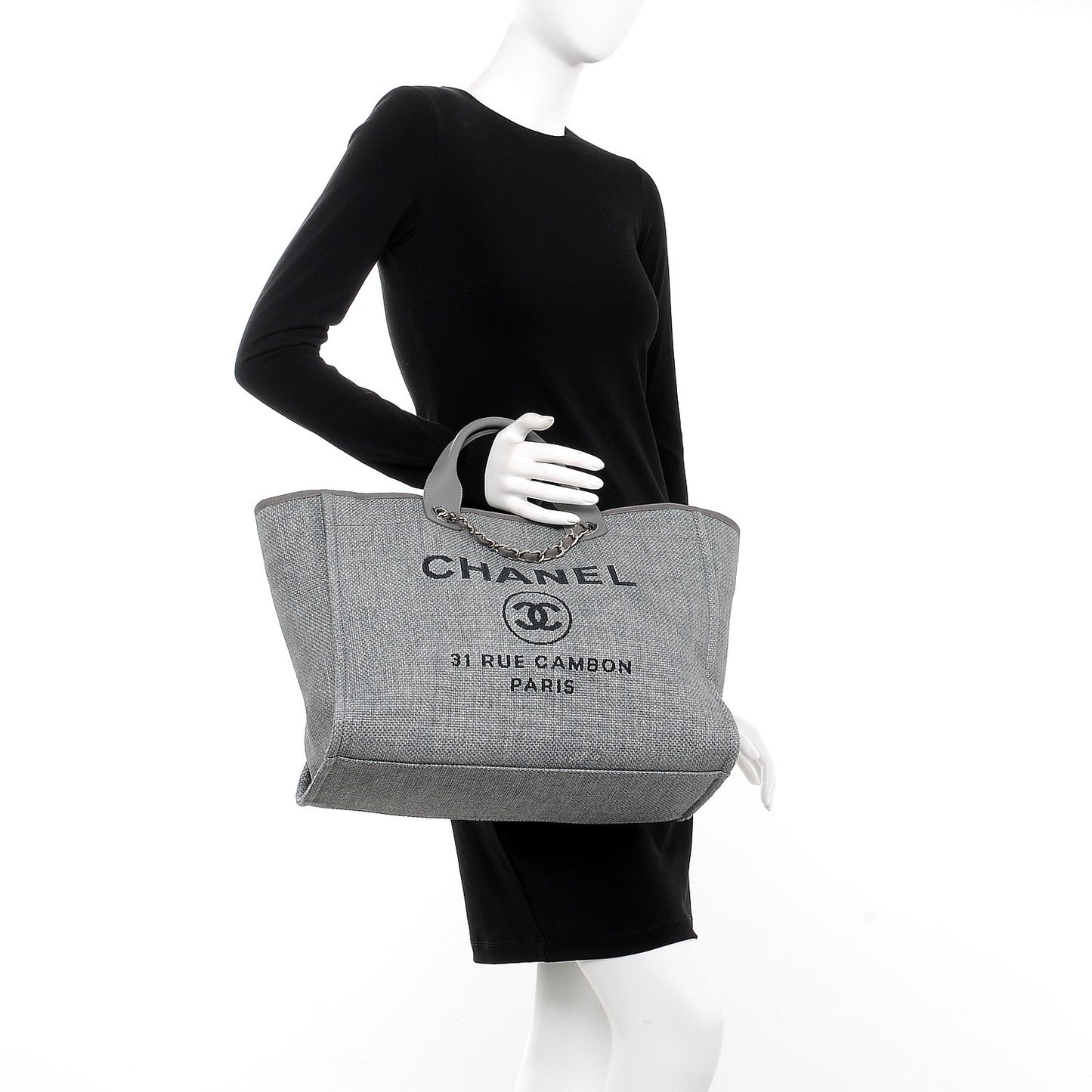 Woven Straw Raffia Large Deauville Tote Grey