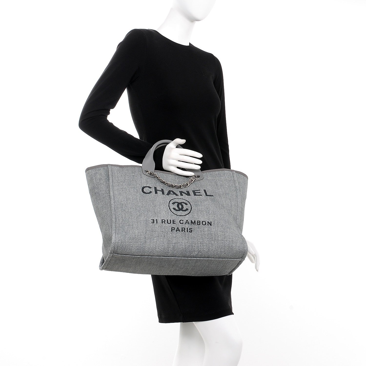 Chanel Woven Straw Raffia Large Deauville Tote Grey 3 of 8