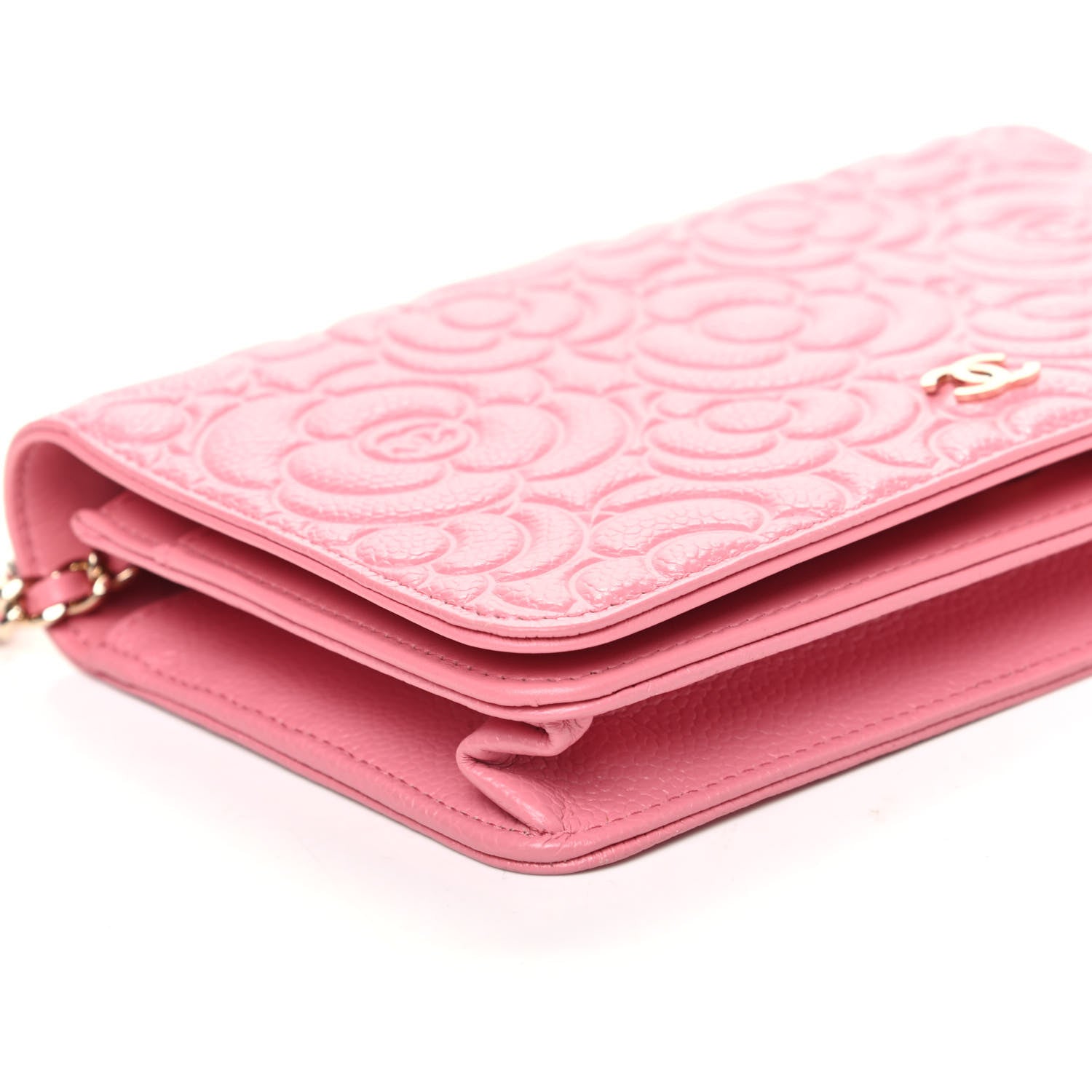 Chanel Lambskin Camellia Embossed Wallet On Chain WOC Pink 8 of 9
