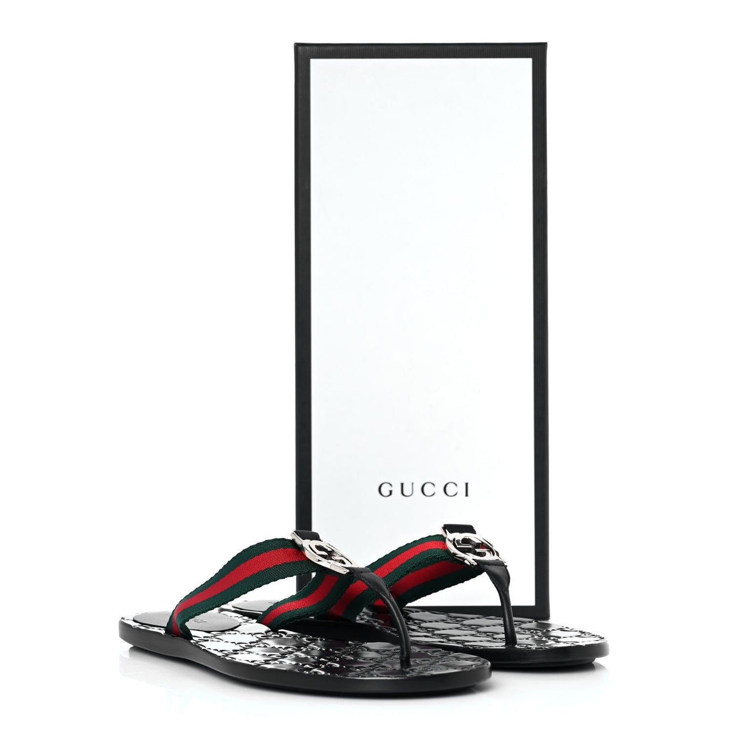 Nylon Guccissima Web Womens Thong Sandals 35 Green Red Black