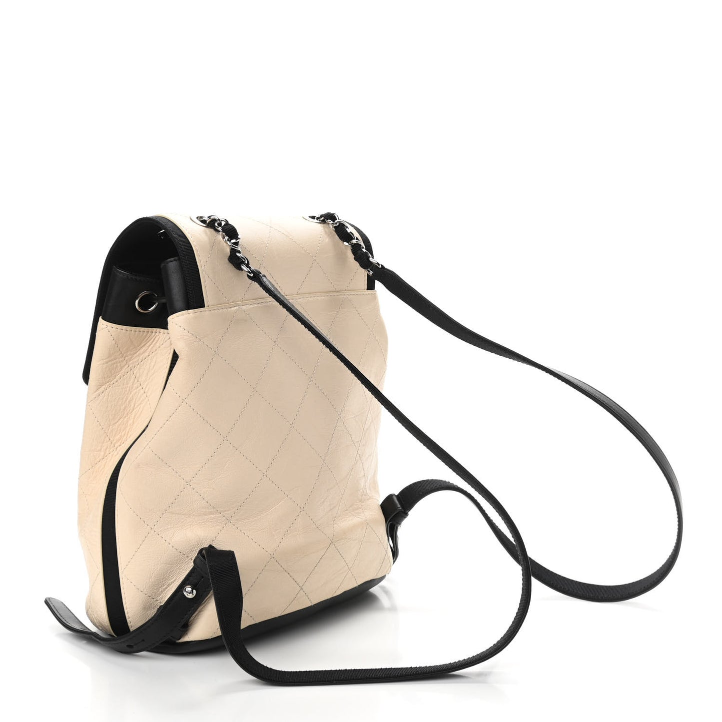 Crumpled Grained Calfskin Quilted Backpack Beige Ivory Black