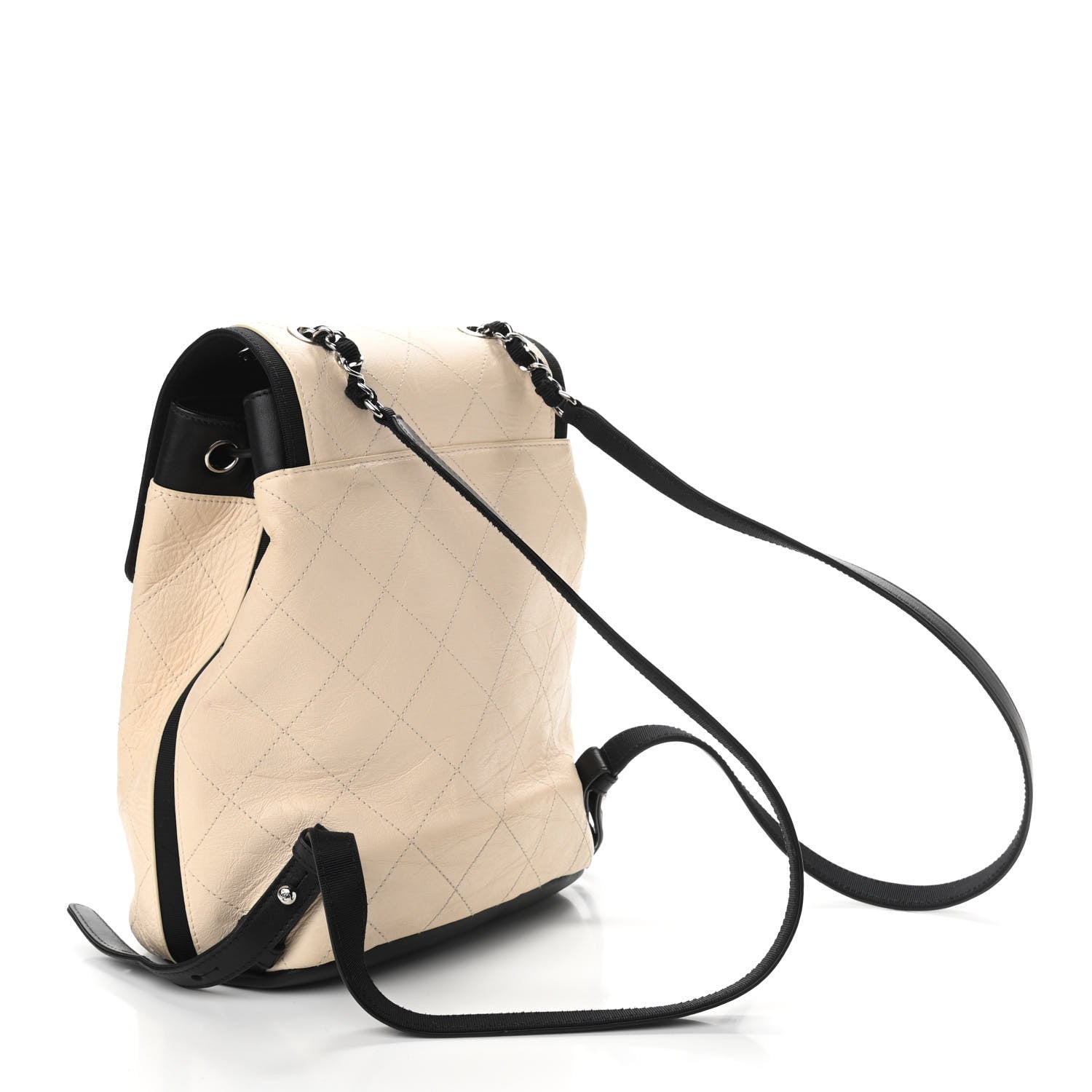 Chanel Crumpled Grained Calfskin Quilted Backpack Beige Ivory Black 3 of 10