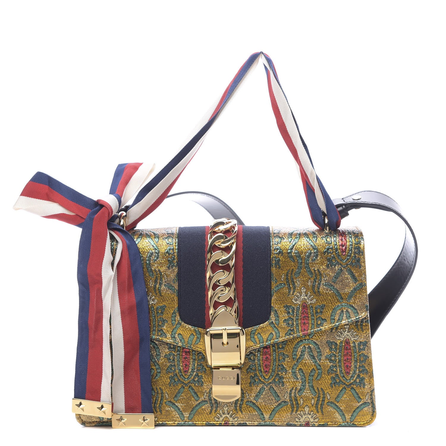 Gucci Iridescent Brocade Small Sylvie Shoulder Bag Gold 1 of 10