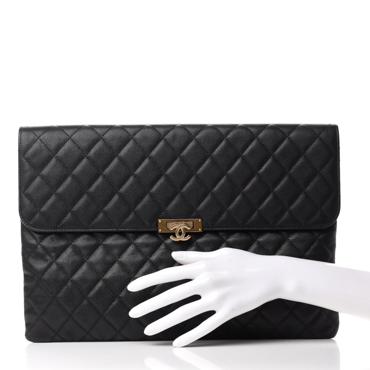 Caviar Quilted Large Golden Class Pouch Black