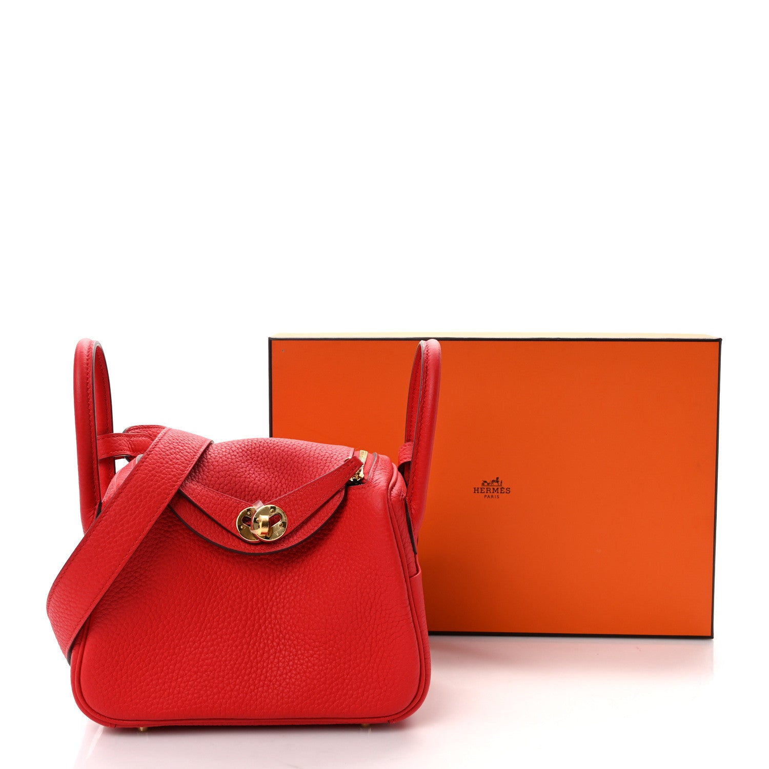 Hermes Taurillon Clemence Mini Lindy 20 Rouge de Coeur 9 of 9