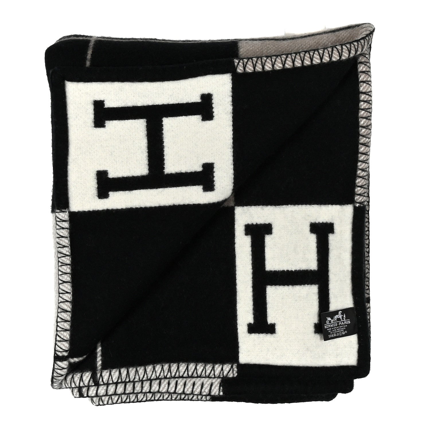Hermes Wool Cashmere Avalon III Blanket Ecru Black 2 of 4