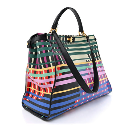 Fendi Vitello Seta Digital Print Large Peekaboo Iconic Satchel Multicolor Black 3 of 19