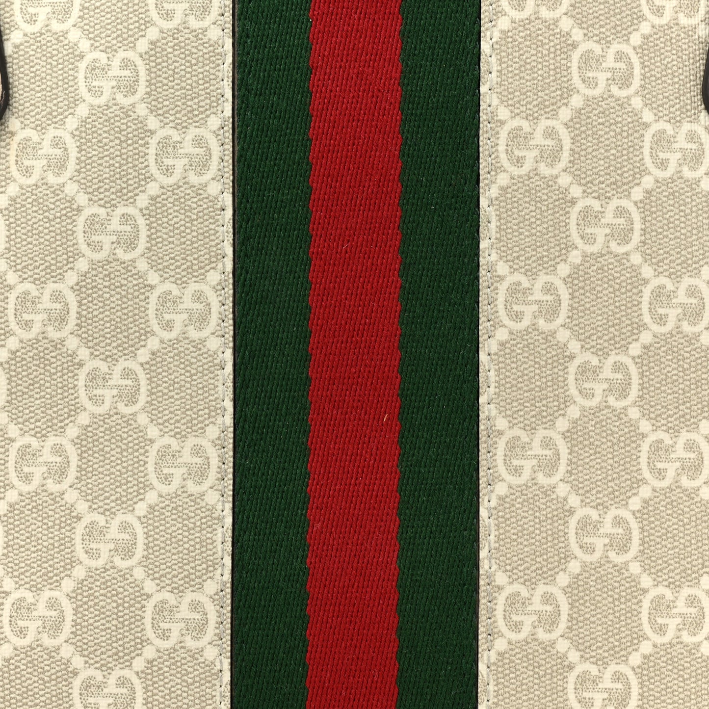 GG Supreme Monogram Textured Dollar Calfskin Web Medium Ophidia Shopping Tote Beige Mystic White Oatmeal