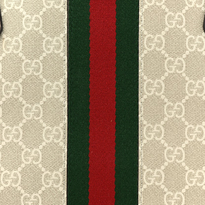 Gucci GG Supreme Monogram Textured Dollar Calfskin Web Medium Ophidia Shopping Tote Beige Mystic White Oatmeal 8 of 17