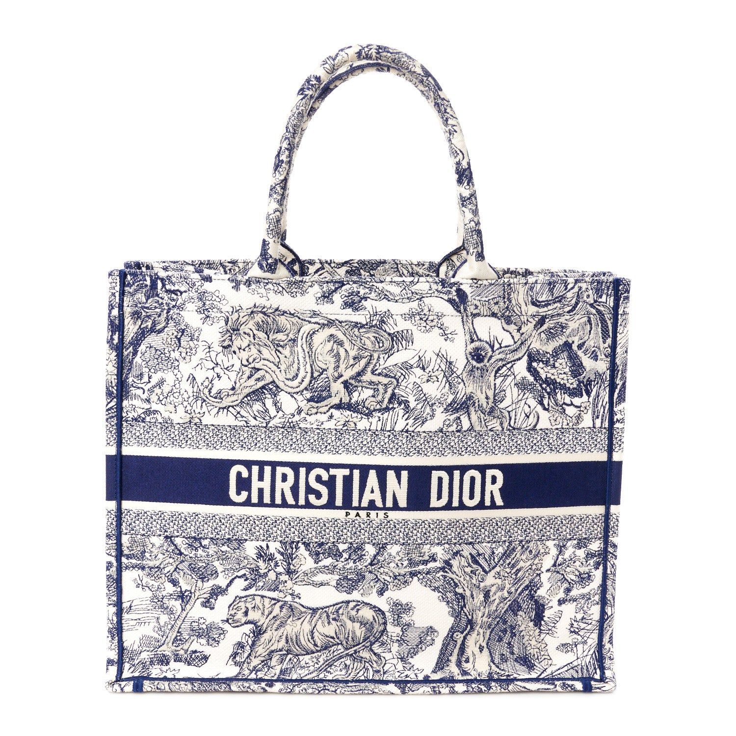 Christian Dior Canvas Embroidered Large Dioriviera Toile De Jouy Book Tote Blue 1 of 10