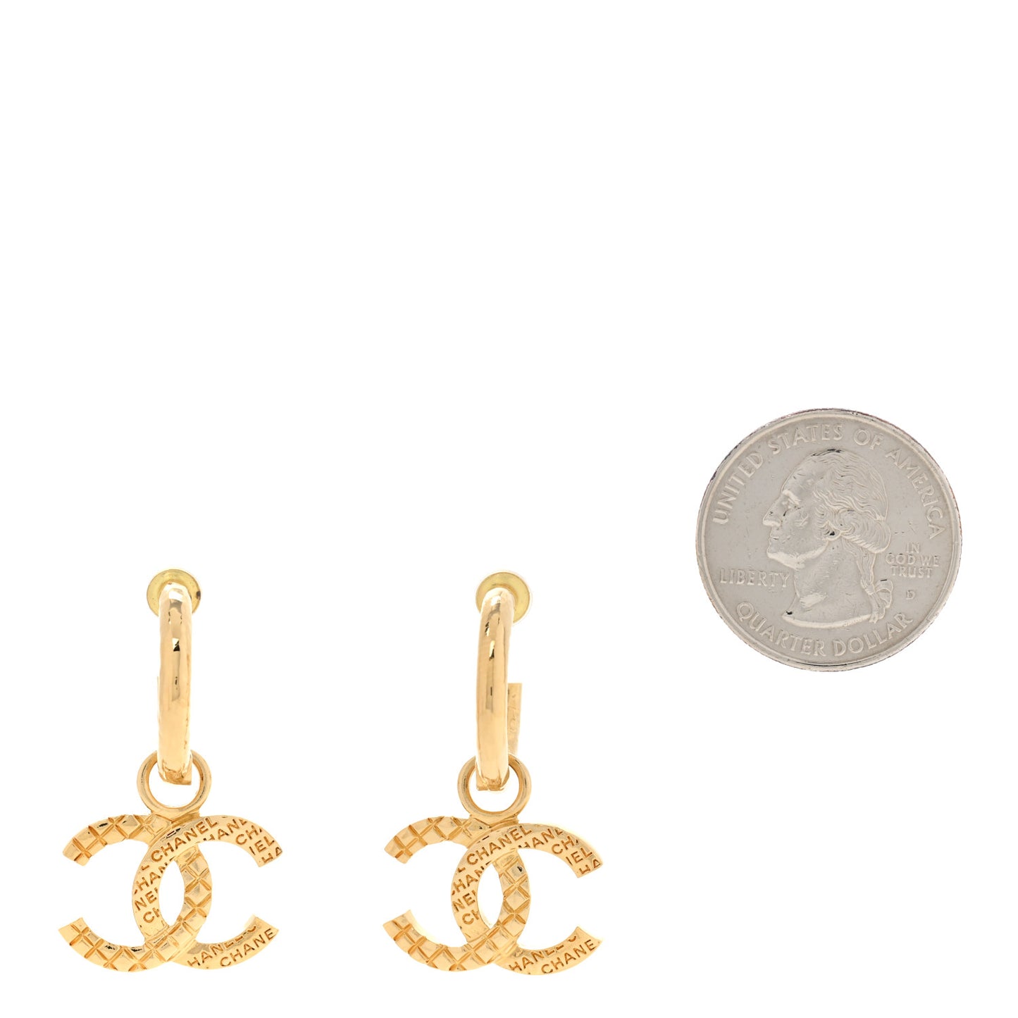 Quilted CC Logo Hoop Earrings Gold