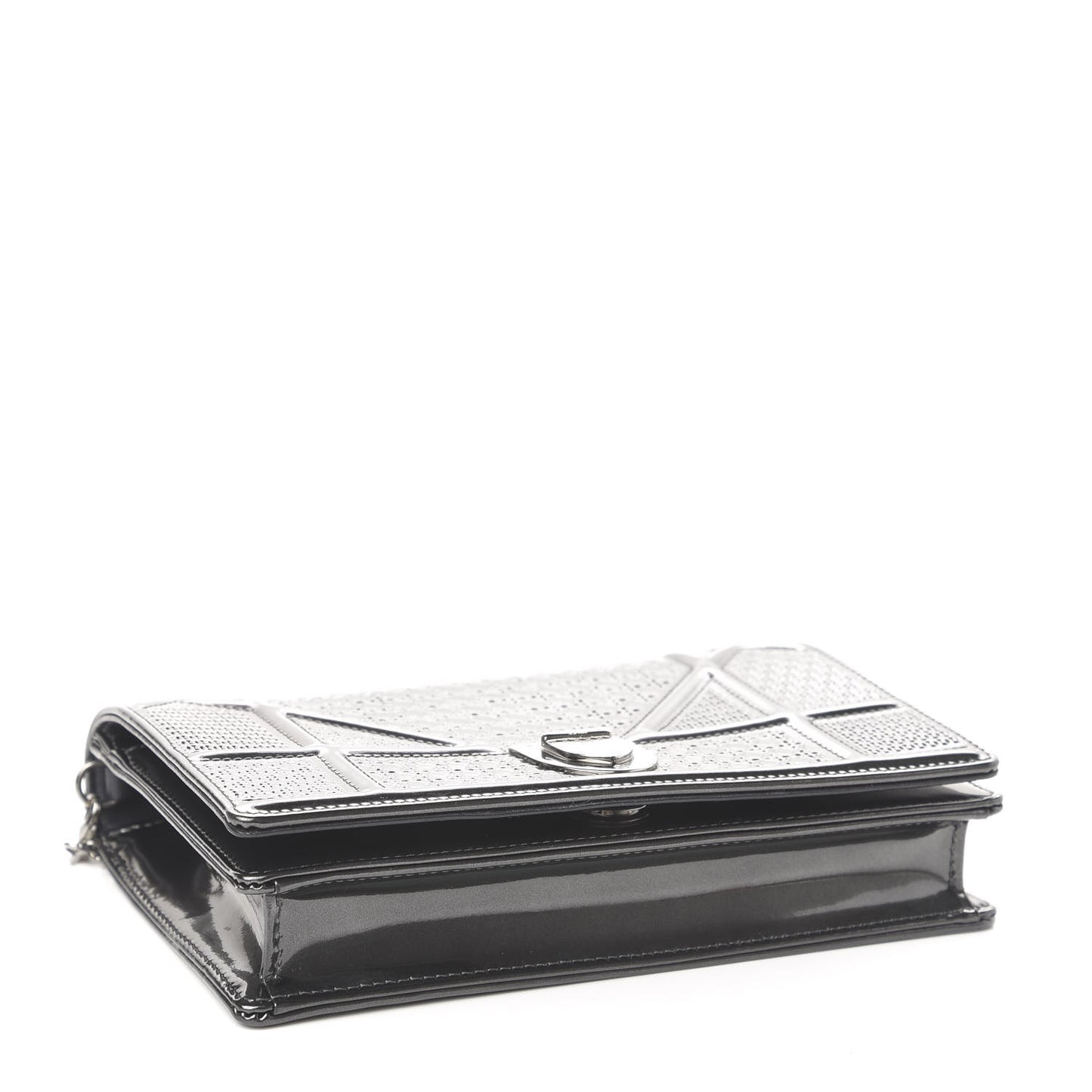 Metallic Patent Micro-Cannage Small Diorama Flap Bag Silver