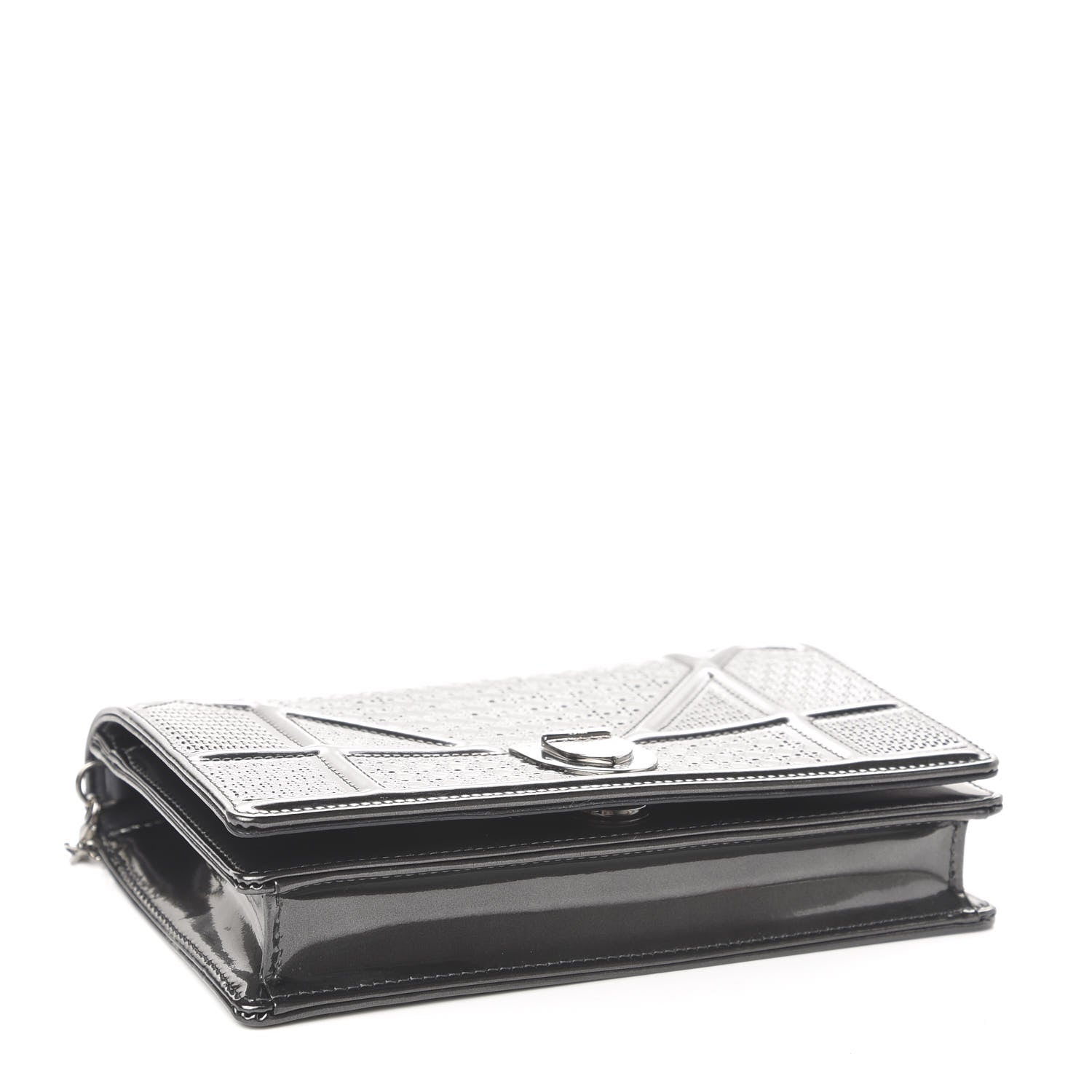 Christian Dior Metallic Patent Micro-Cannage Small Diorama Flap Bag Silver 4 of 10