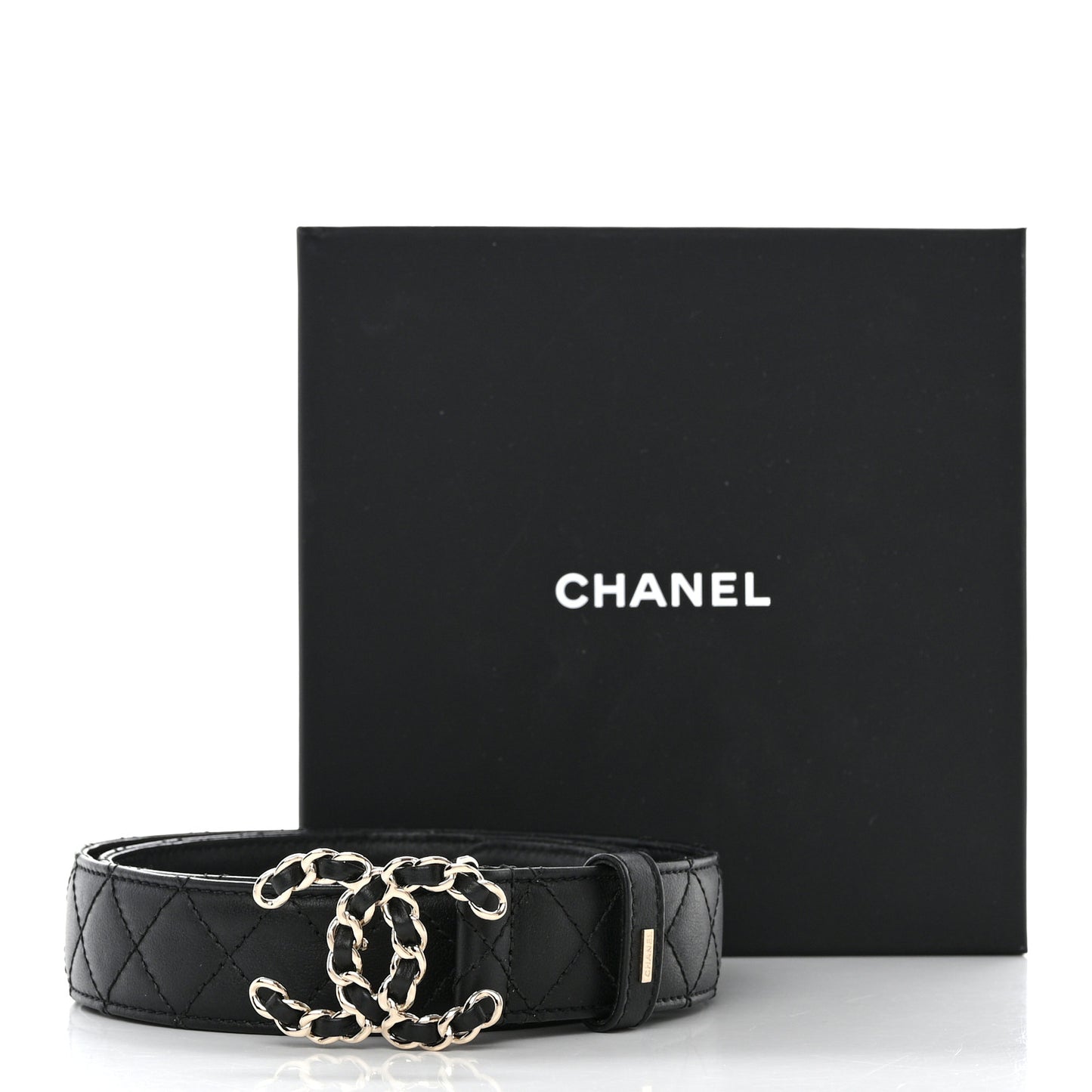 Calfskin Quilted CC Chain Belt 80 32 Black