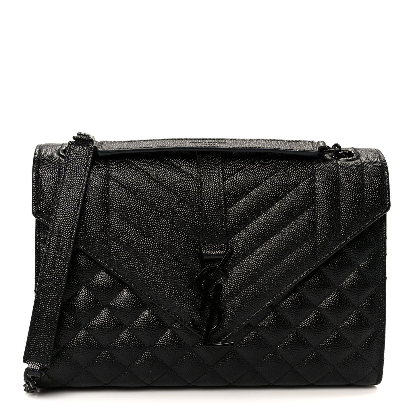 Grain De Poudre Textured Mixed Matelasse Triquilt Medium Monogram Monochrome Satchel Black