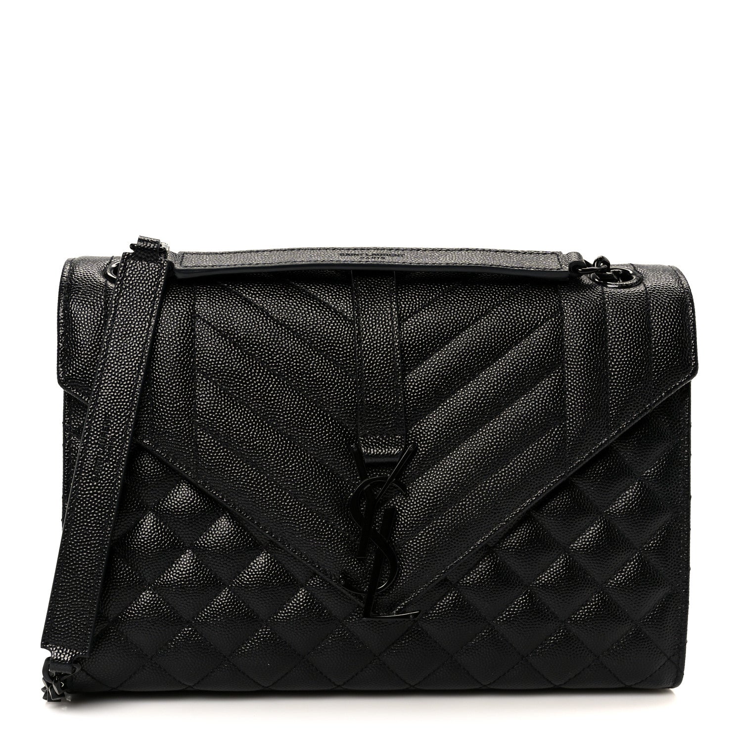 Saint Laurent Grain De Poudre Textured Mixed Matelasse Triquilt Medium Monogram Monochrome Satchel Black 1 of 11