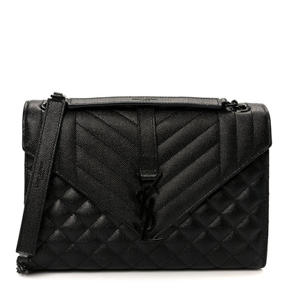 Saint Laurent Grain De Poudre Textured Mixed Matelasse Triquilt Medium Monogram Monochrome Satchel Black 1 of 11