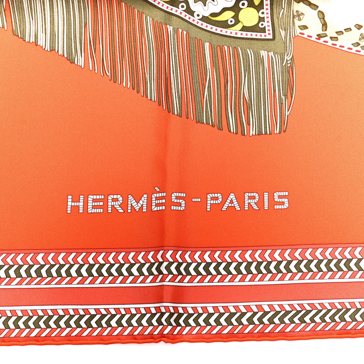 Hermes Silk Selle Des Steppes Scarf 90 Orange Kaki Corail 2 of 5