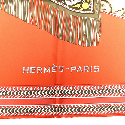 Hermes Silk Selle Des Steppes Scarf 90 Orange Kaki Corail 2 of 5