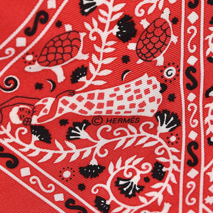 Hermes Silk Peuple Du Vent Bandana Scarf 55 Rouge White Marine 4 of 4