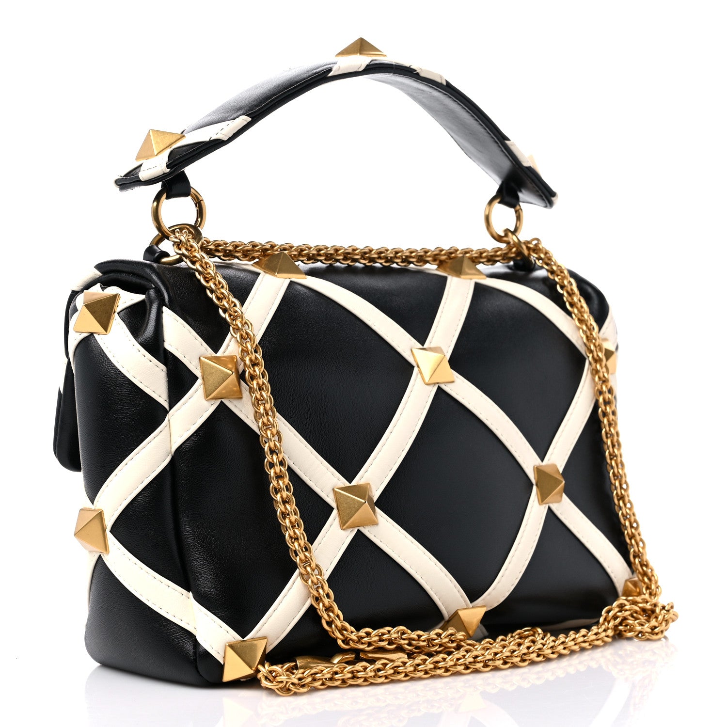 Valentino Garavani Nappa Large Roman Stud Shoulder Bag Black White 3 of 10