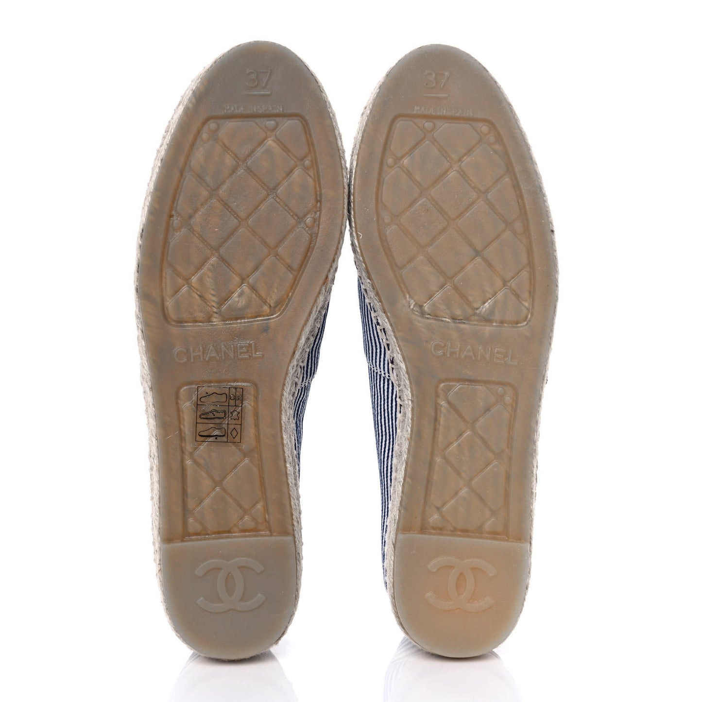 Canvas Striped Patent CC Espadrilles 37 Ivory Navy White