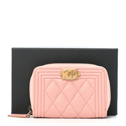 Chanel Caviar Quilted Boy Zip Around Coin Purse Wallet Light Pink 13 of 13
