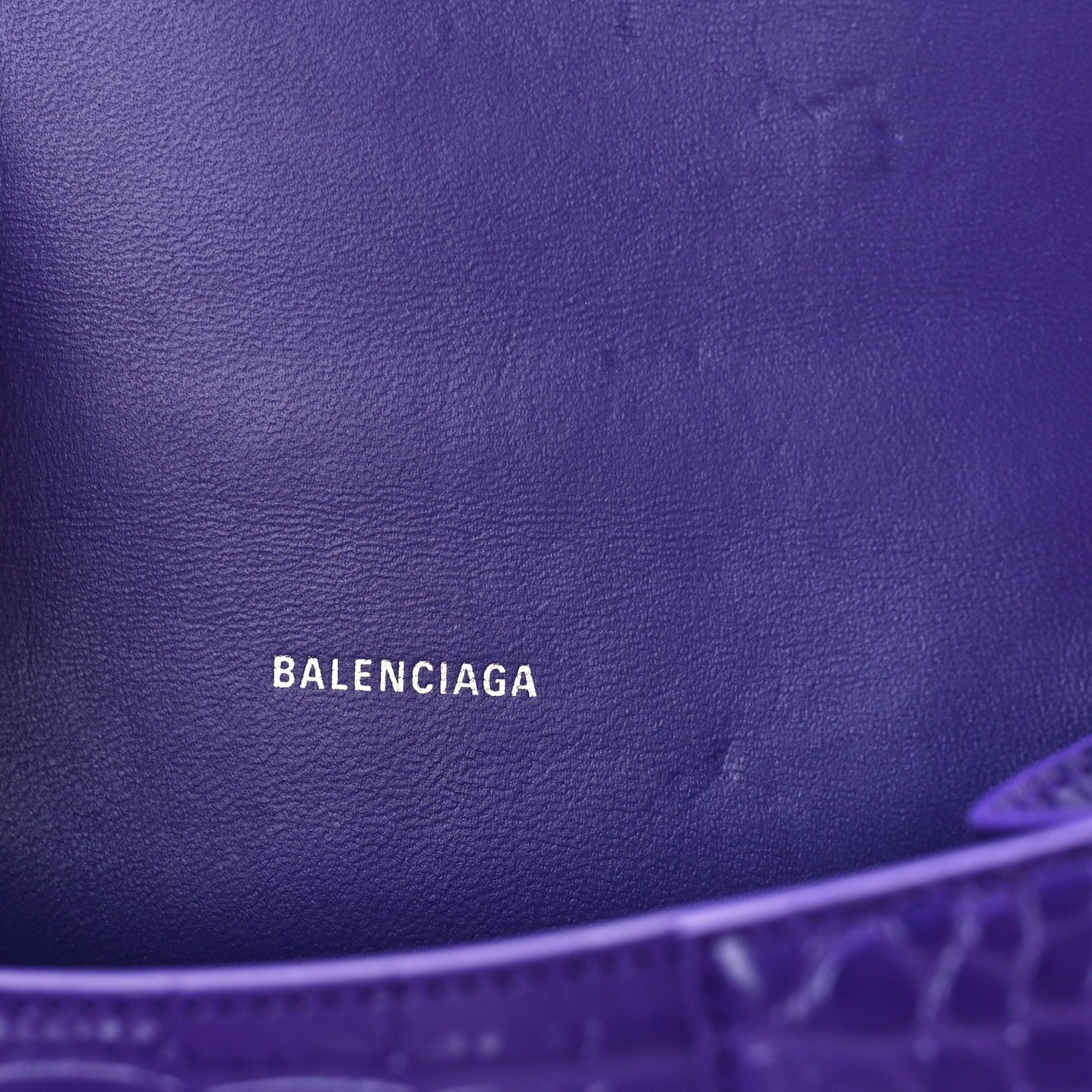 Shiny Calfskin Crocodile Embossed Hourglass Top Handle Bag XS Viola