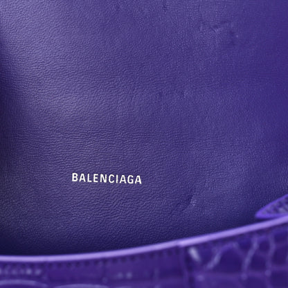 Balenciaga Shiny Calfskin Crocodile Embossed Hourglass Top Handle Bag XS Viola 6 of 8