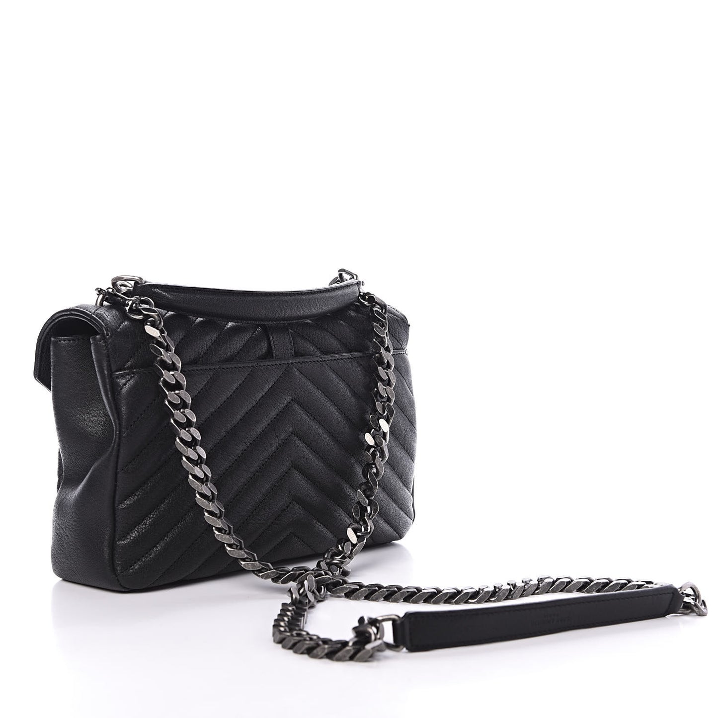 Sheepskin Matelasse Chevron Monogram Medium College Bag Black