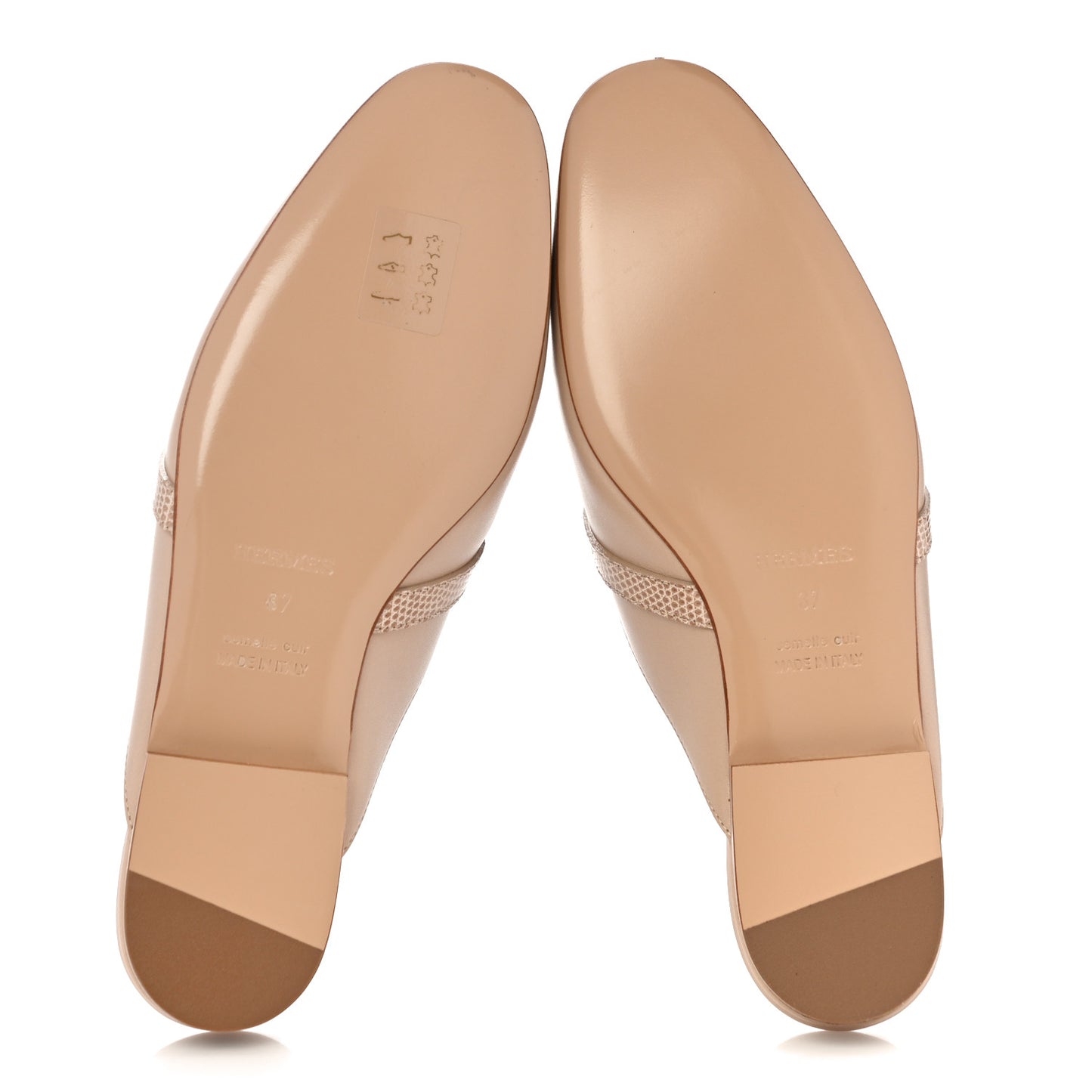 Shiny Lizard Calfskin Oz Mules 37 Beige Sarrazin