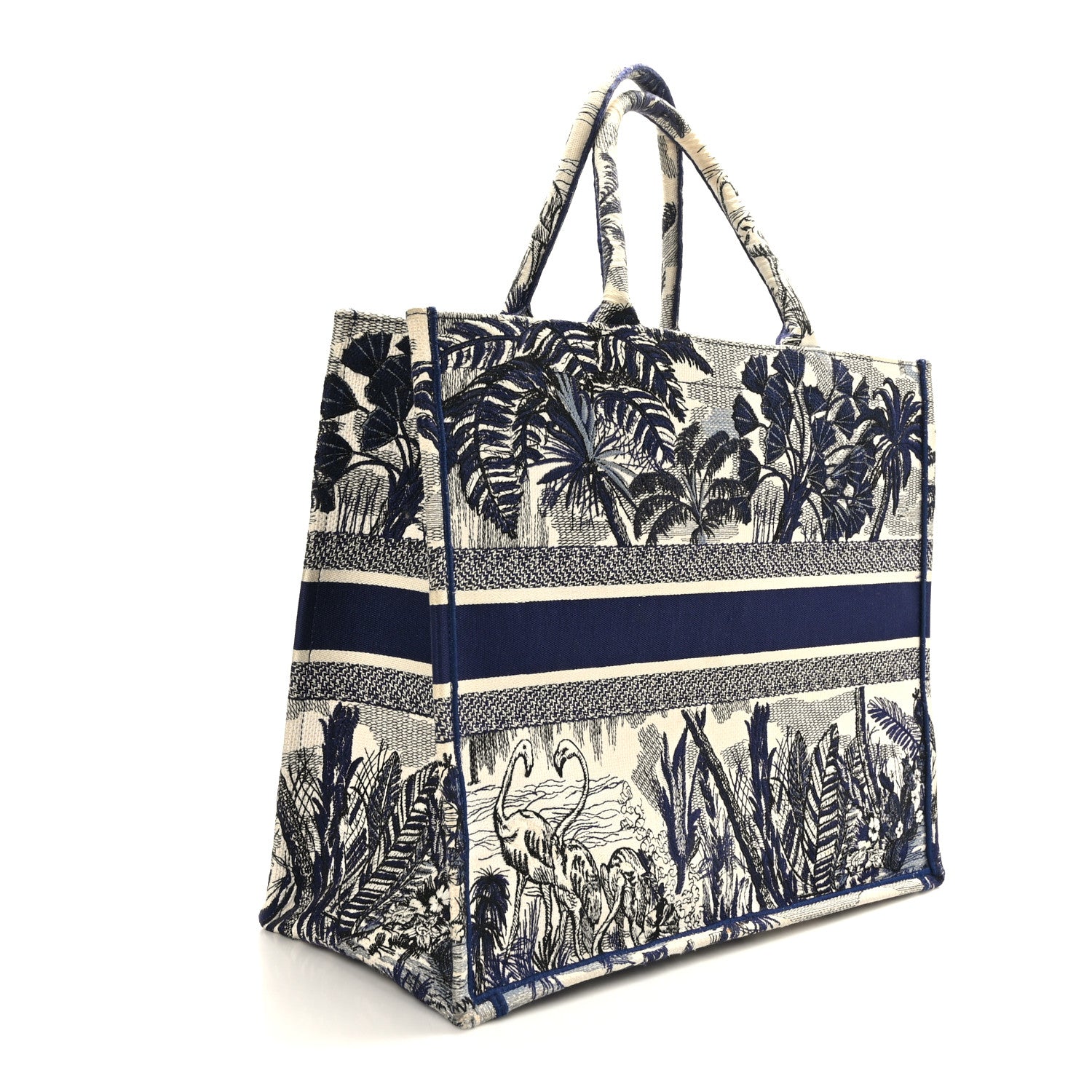 Christian Dior Canvas Embroidered Large Palm Tree Toile De Jouy Book Tote Blue 3 of 10