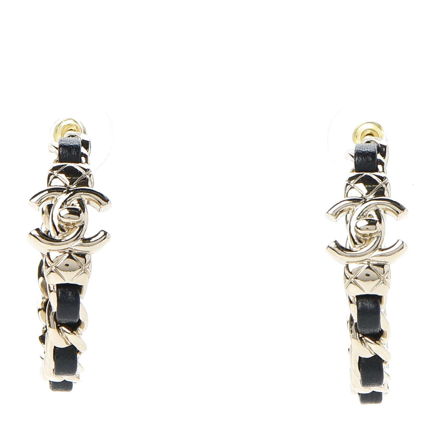 Lambskin CC Turnlock Chain Hoop Earrings Gold Black