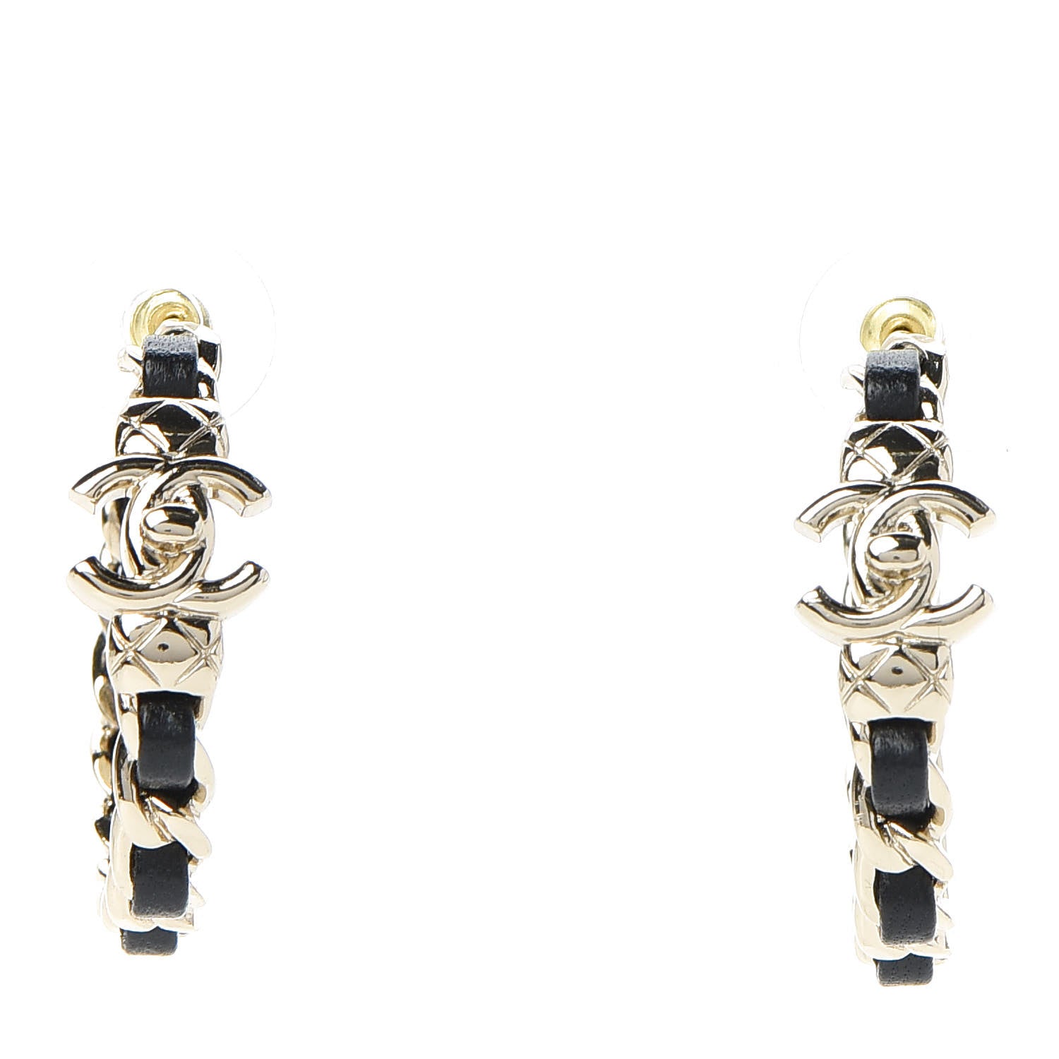 Chanel Lambskin CC Turnlock Chain Hoop Earrings Gold Black 1 of 5