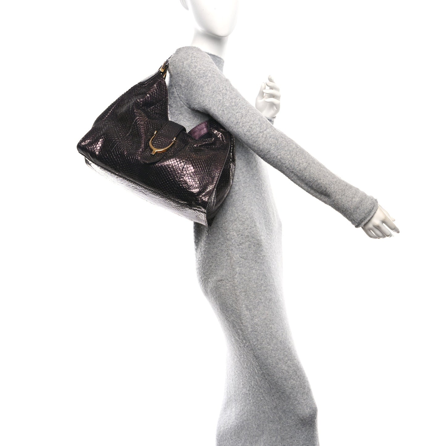 Snakeskin Medium Soft Stirrup Shoulder Bag Brown