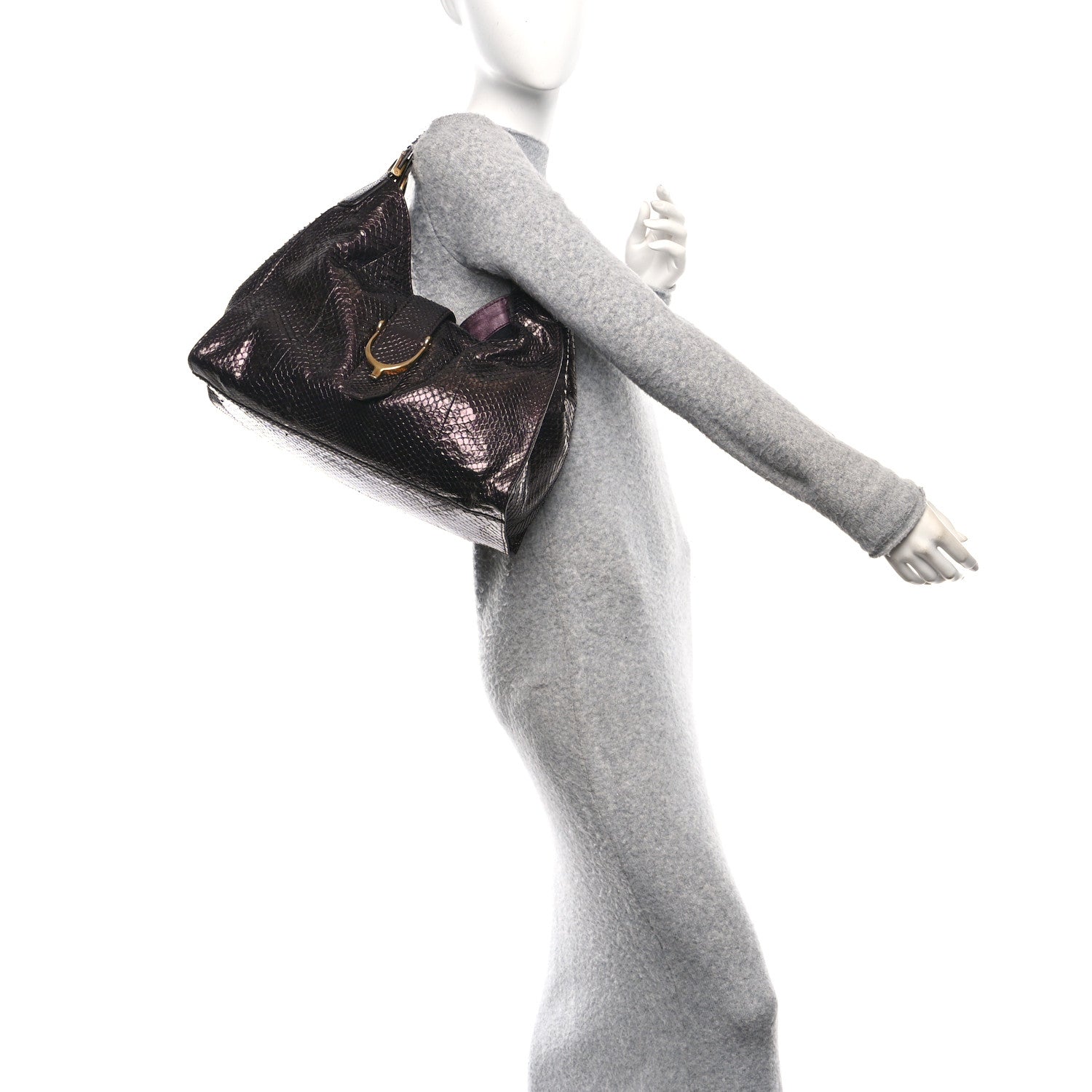 Gucci Snakeskin Medium Soft Stirrup Shoulder Bag Brown 2 of 10