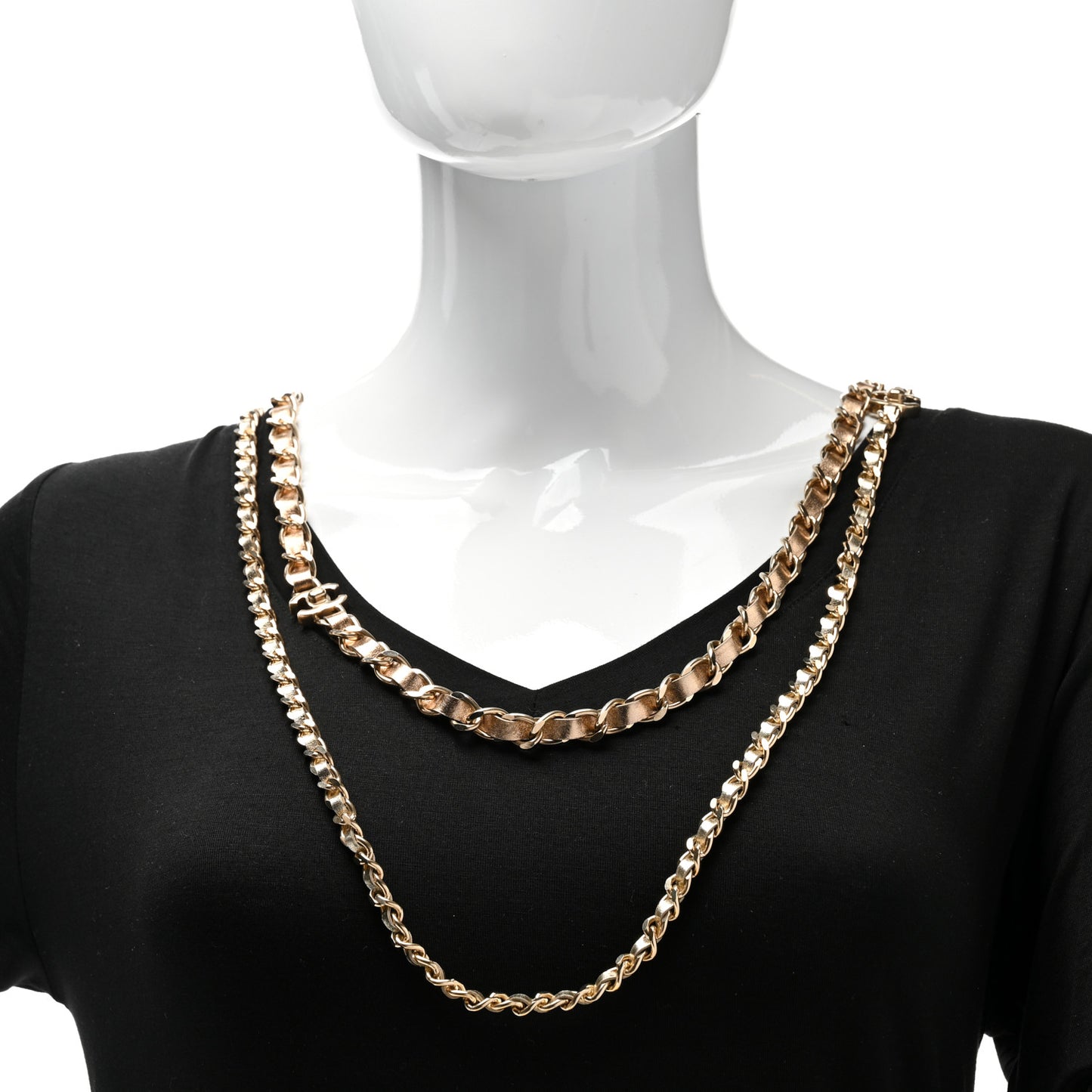 Lambskin CC Turnlock Long Necklace Gold