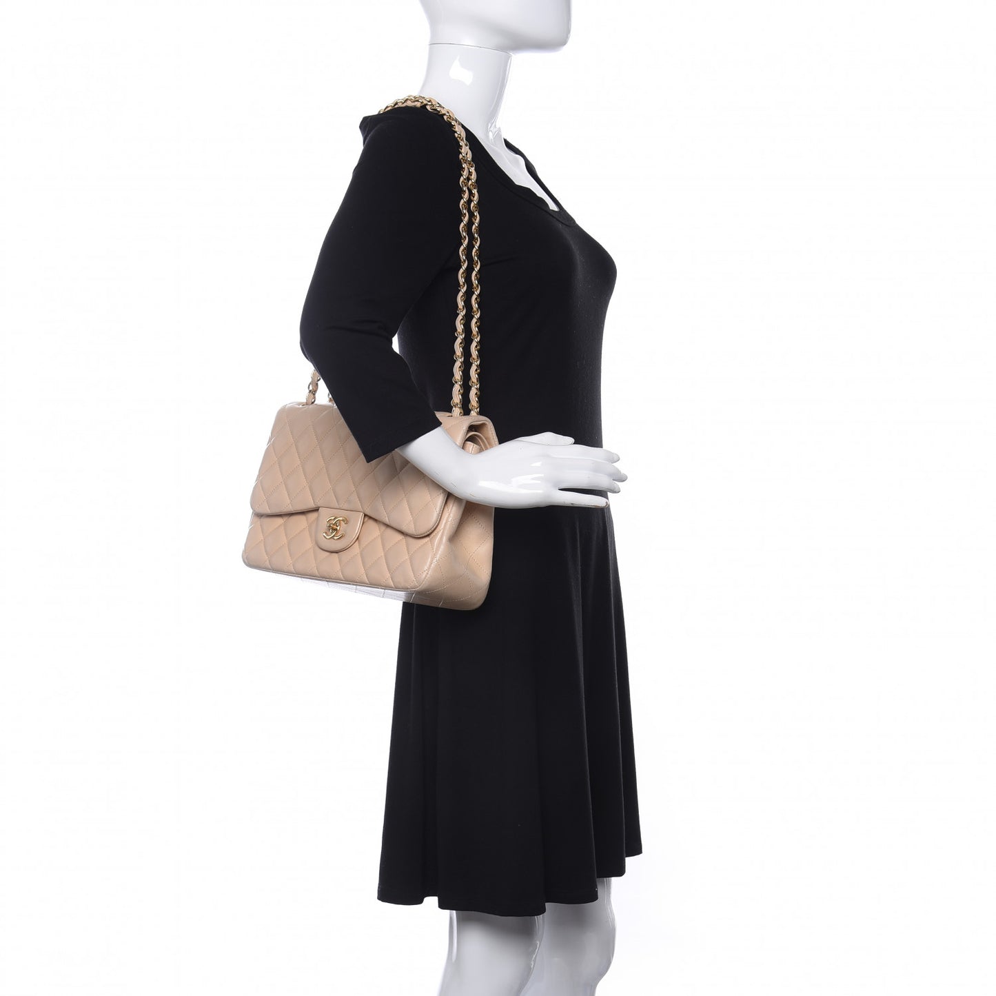 Lambskin Quilted Jumbo Double Flap Beige Clair