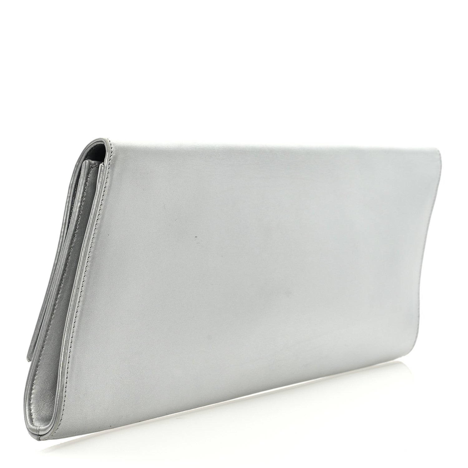 Saint Laurent Metallic Calfskin Diagonal Clutch Silver 3 of 7