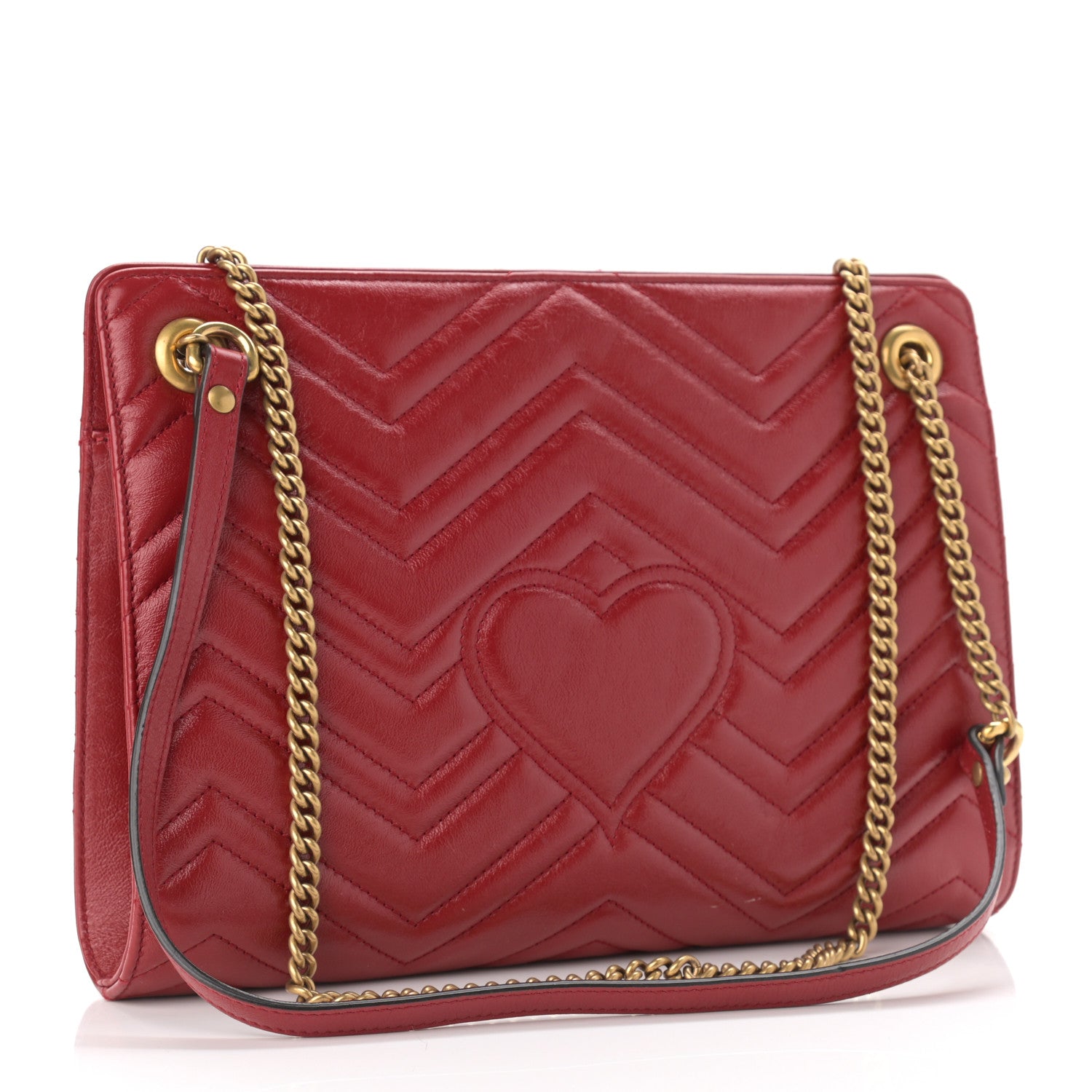 Gucci Azalea Calfskin Matelasse Heart Medium GG Marmont Slim Shoulder Bag Romantic Cerise 3 of 10