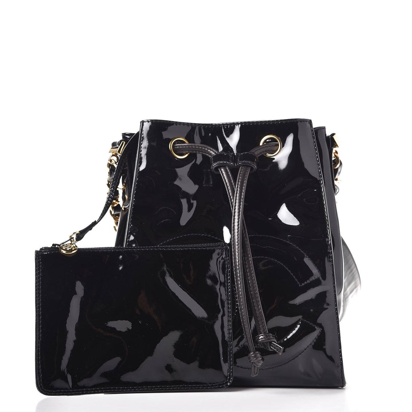 Patent Drawstring CC Shoulder Bag Black