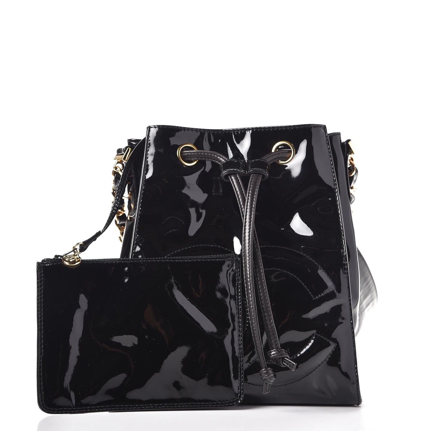 Chanel Patent Drawstring CC Shoulder Bag Black 3 of 9
