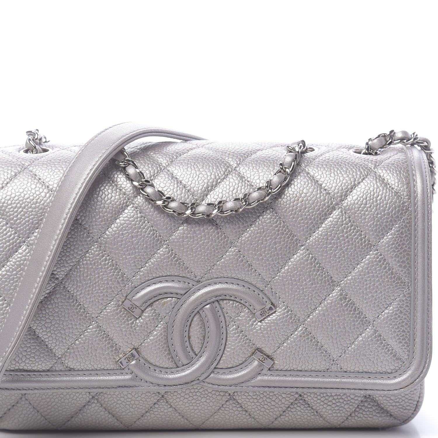 Chanel Metallic Caviar Quilted Small CC Filigree Flap Silver 13 of 13