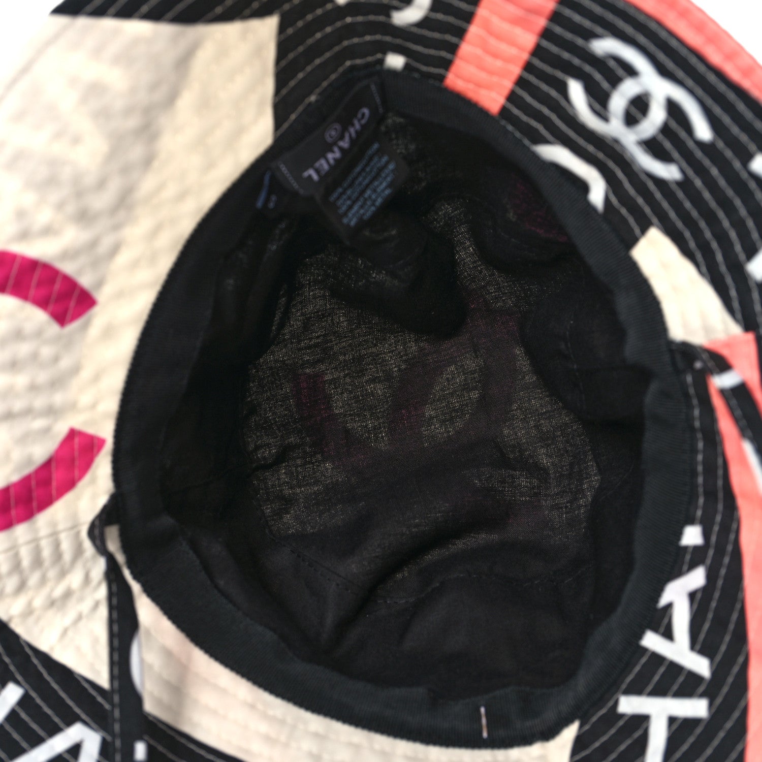 Chanel Cotton Logo Cloche Hat size S Ecru Black Pink 6 of 7