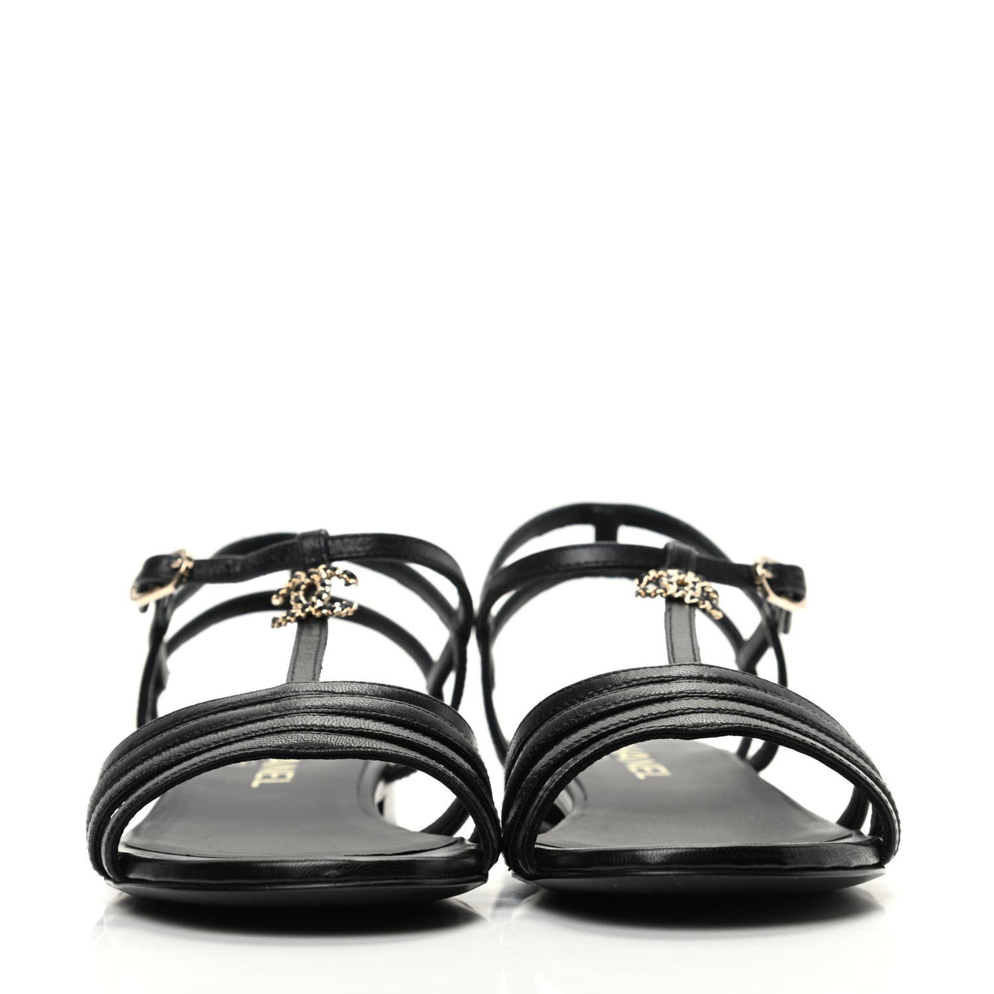 Calfskin CC Chain Sandals 37.5 Black