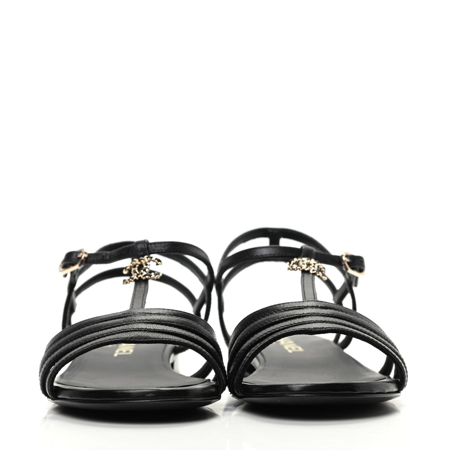 Chanel Calfskin CC Chain Sandals 37.5 Black 2 of 8