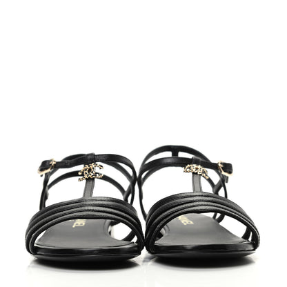 Chanel Calfskin CC Chain Sandals 37.5 Black 2 of 8