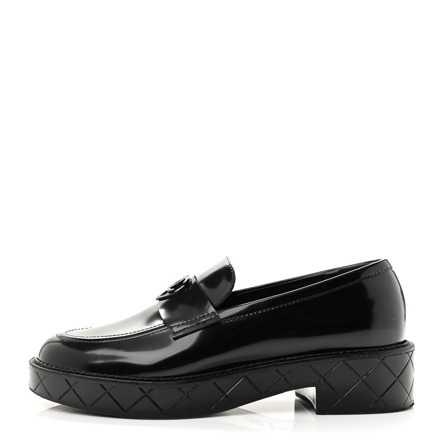 Shiny Calfskin Quilted CC Mocassin Loafers 39 Black